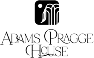 Logo of the Adams Pragge House includes a sun rising over an Art Deco-style willow tree, reminiscent of the willow tree on the property