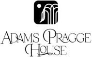 Logo of the Adams Pragge House includes a sun rising over an Art Deco-style willow tree, reminiscent of the willow tree on the property